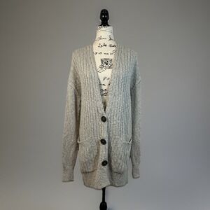 Free People Cardigan XS Beige Knit Chunky Oversized Longline Pockets Cozy